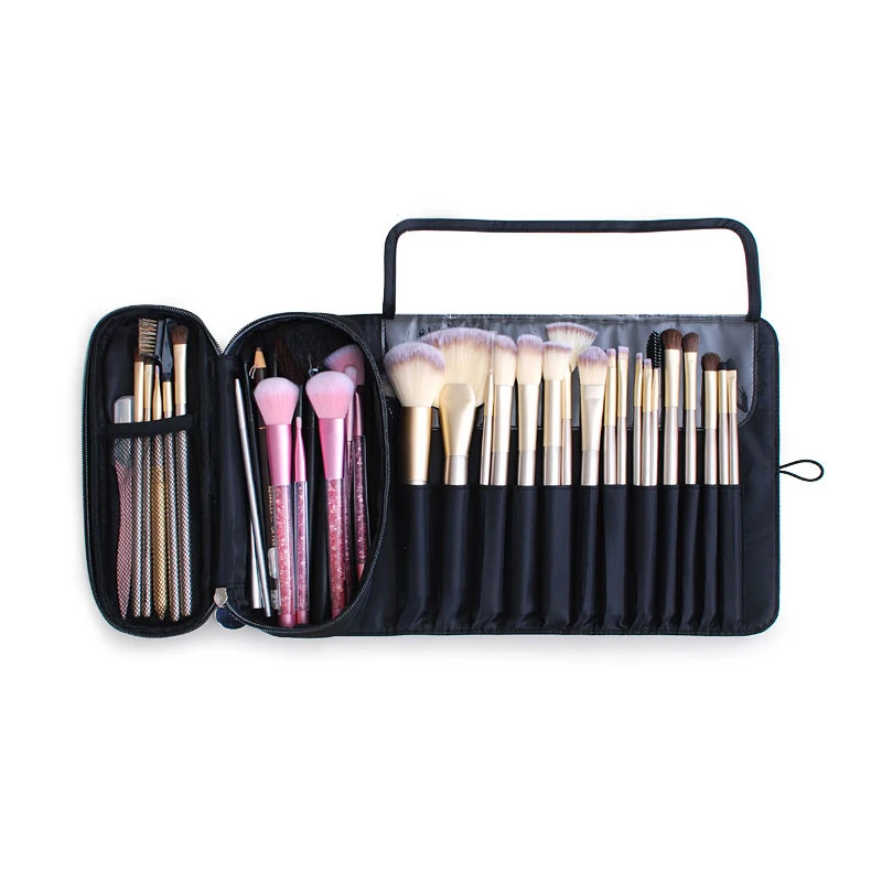 

Косметичка для женщин, органайзер для кистей для макияжа в рулоне, дорожный портативный многофункциональный черный чехол-держатель для кос...