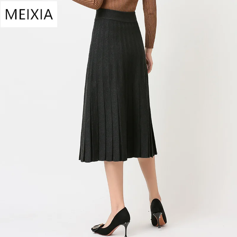 

Women's Pleated Skirt Knit Autumn Winter Simple Style High Waist Solid Skirts Woman Knitting Falda Female Good Quality
