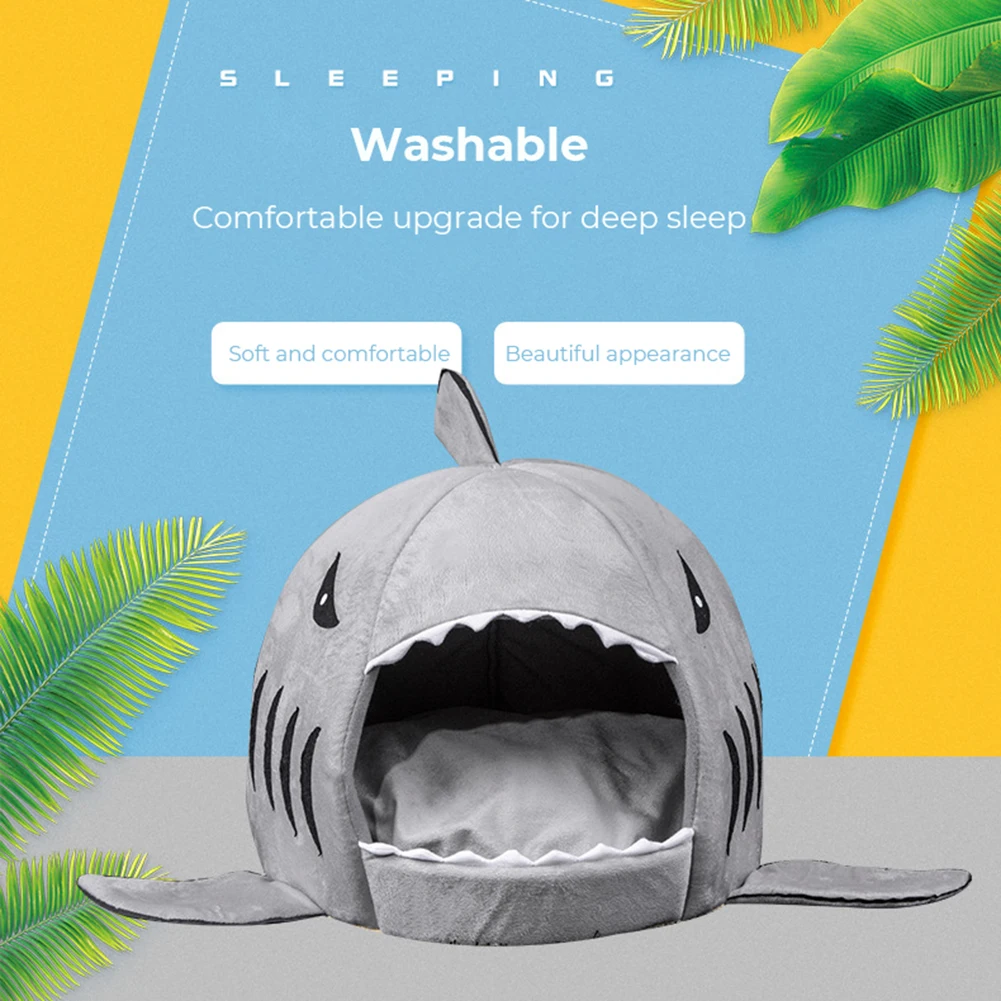 

Cat Bed Household Semi-closed Shark Toy Washable Cat's House Soft Winter Warm Sleeping For Kitty Puppy Pet Dog Mat Supplies