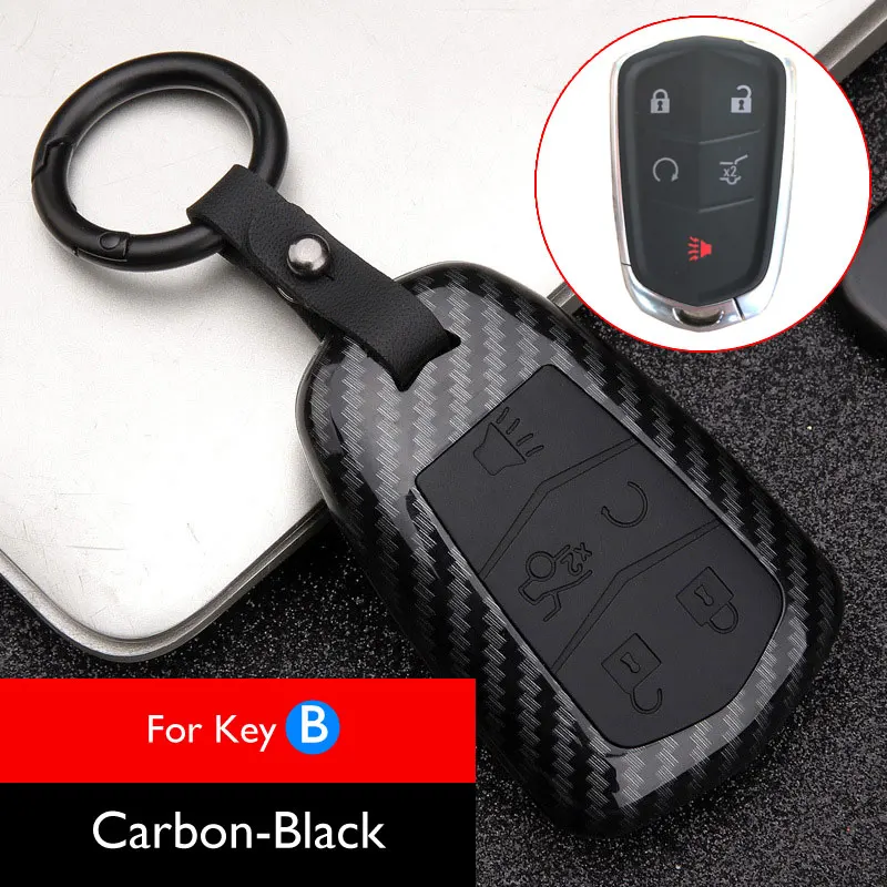 B Carbon-Black Чехол для автомобильных ключей из углеродного волокна для Cadillac SRX CTS ATS XT5 CT6 XTS XT4 4/5 брелок для ключей с кнопками, сумка для ключей, Умный брелок с дистанционным управлением - Название цвета: B Carbon-Black