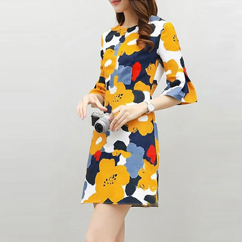Женское мини платье с цветочным принтом летнее ТРАПЕЦИЕВИДНОЕ Платье туника