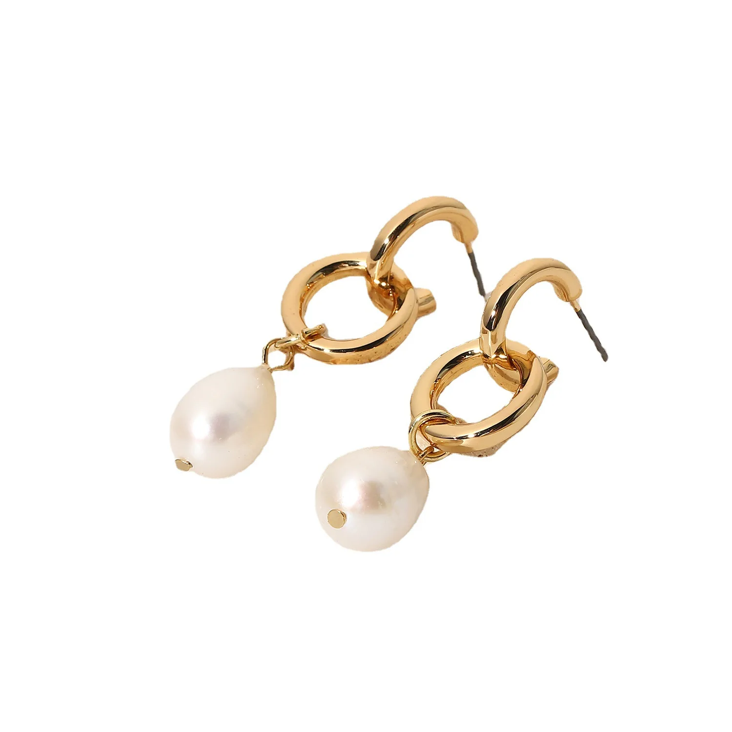 

Baroque Natural Freshwater Pearl Drop Earrings Classic Vintage Gold Color Plated Stainless Steel Wedding for Women Gift