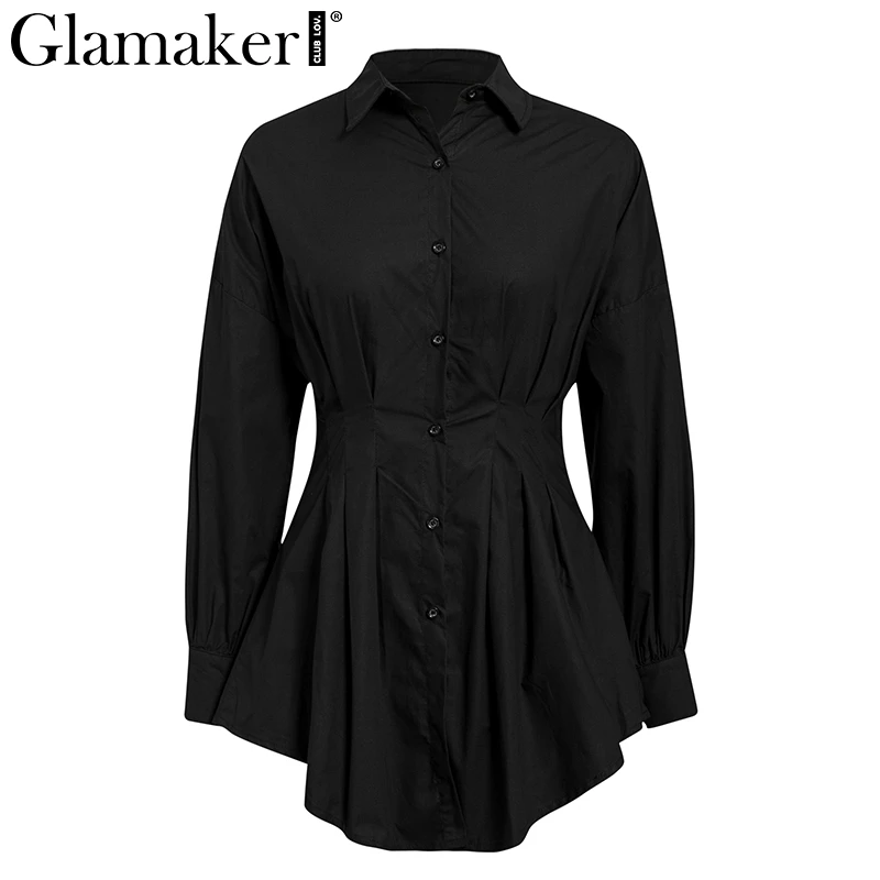 Glamaker, белое мини-платье с рукавом летучая мышь, Женская Офисная плиссированная блузка, платье-рубашка, Осеннее приталенное Элегантное короткое платье с высокой талией