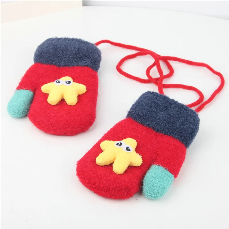 Новые модные милые перчатки для детей с изображением медведя зимней вязки из шерсти для новорожденных велюровые толстые детские перчатки для сохранения тепла пальцев.