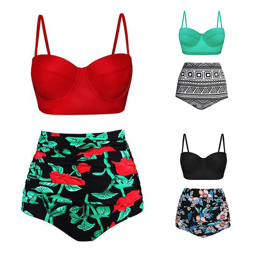 Новинка бикини Женский Топ с высокой талией танкини со штанами бретельками