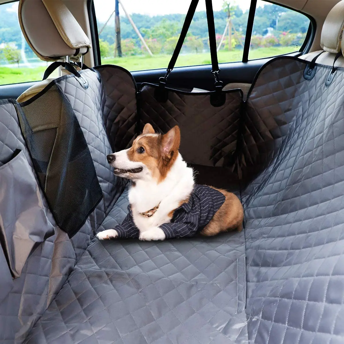 売却 メッシュ防水ペットキャリア車のリアバックシート犬のカーシートカバーマットハンモッククッションプロテクター黒travalとジッパー