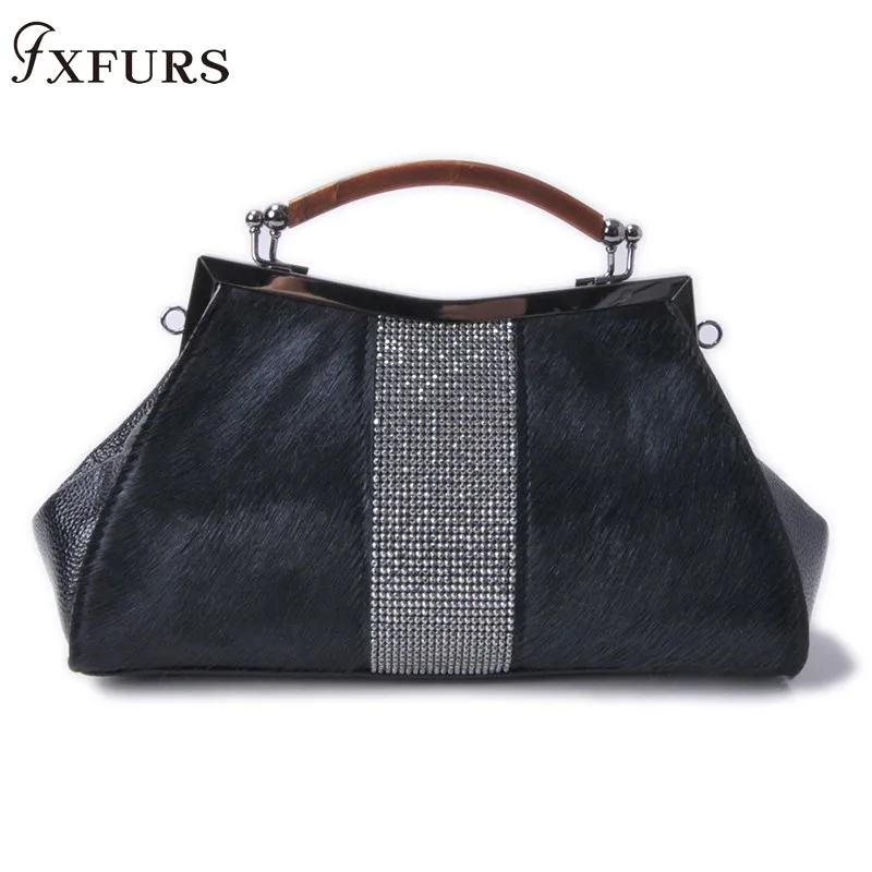 Новинка 2020 женская сумка из конского меха натурального наплечная с ручками и