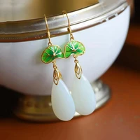 new fashion temperament imitation khotan jade large water droplets gold plated earrings enamel craft ear jewelry women wholesale