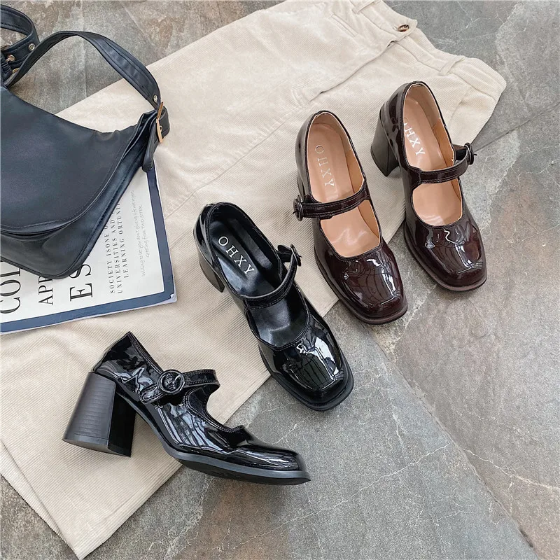 

Vintage high-heel Mary Jane shoes female wild thick-heeled girl single shoes British style small leather shoes