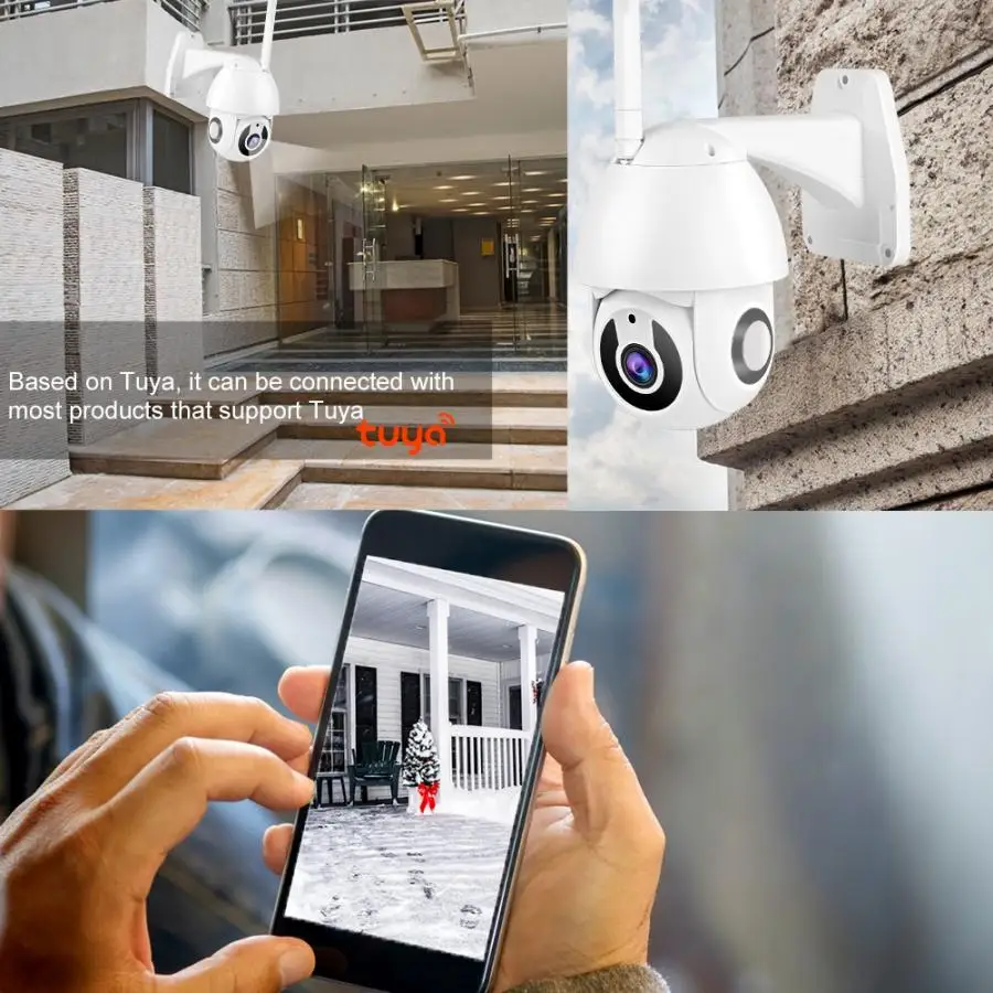 Wifi 1080P HD Tuya Водонепроницаемая камера ночного видения панорамная камера наблюдения с наклоном и зумом для ONVIF 100-240V