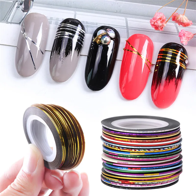 30 рулонов/комплект 3D полоски клейкая лента супер тонкий лак для дизайна ногтей
