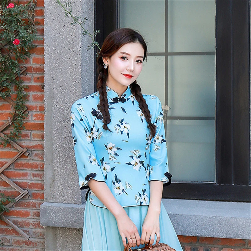 

Top Ladies Blouse Retro Printed Cheongsam New Arrival Slim Daily Chinese Style Tang Suit Female Banquet hanfu vendors clothing