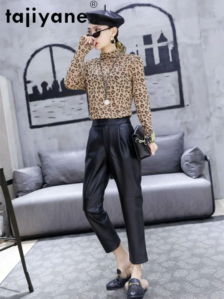 Женские брюки реальные бриджи для женщин из натуральной кожи с высокой талией