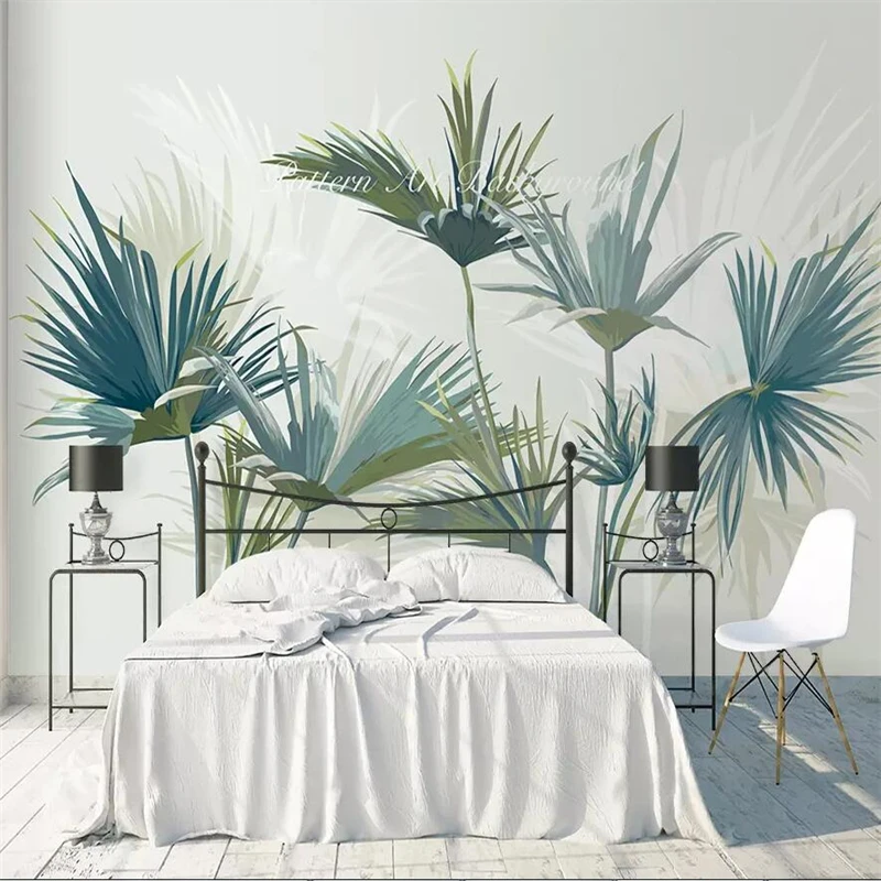

Фотообои Beibehang с ручной росписью в скандинавском стиле, тропический лес, пальма, диван, фон для телевизора, зеленые обои