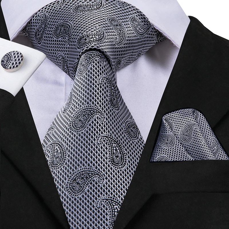 SN-3049 Hi-Tie классический серый галстук для мужчин Шелковый жаккардовый тканый галстук Hanky запонки набор для мужчин дизайнерские модные шелковые галстуки SN-1466 - Цвет: SN-3049