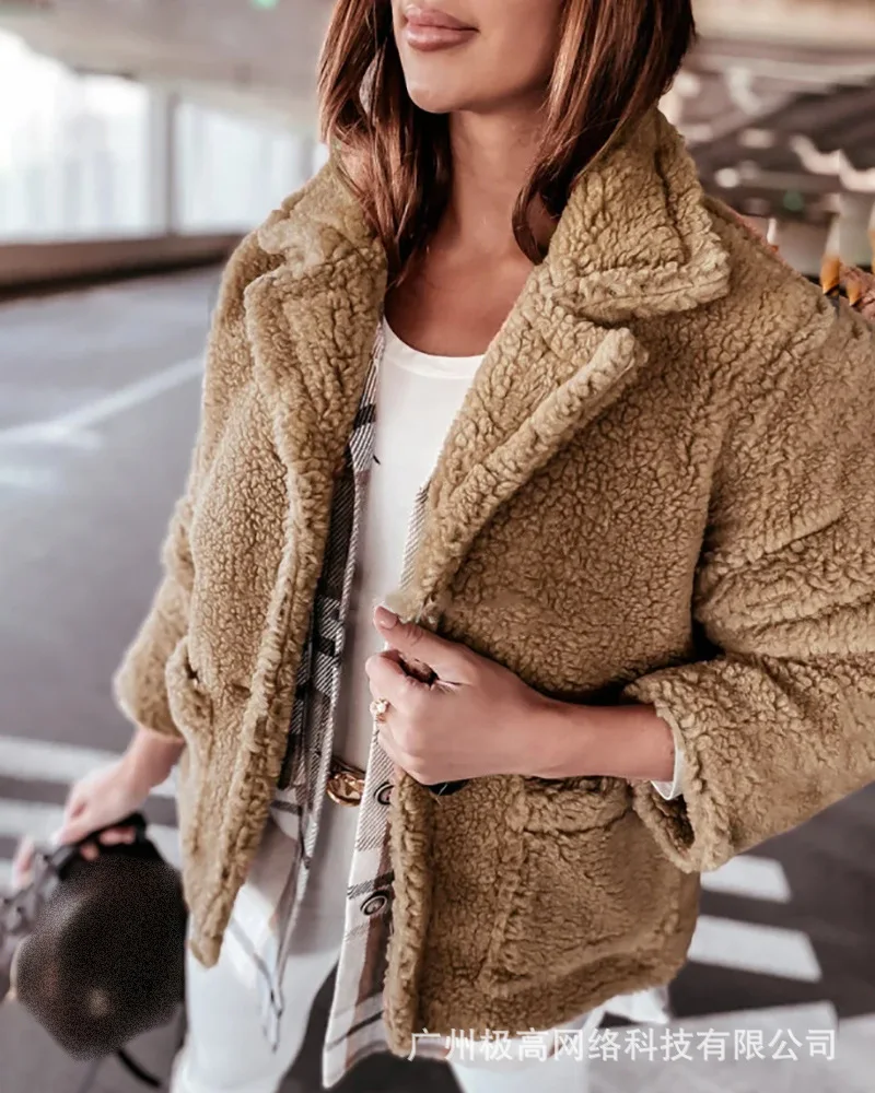 

Новинка 2021, Женская коричневая плюшевая куртка, Женская куртка, зимняя одежда, Женская куртка для женщин