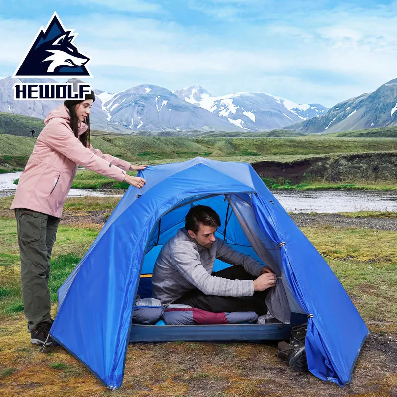 Verkaufen Hewolf Ultra-Licht Silikon Beschichtet Regendicht Coldproof 3-Person Aluminium Pole Double-Schicht Zelt Barraca Carpa Outdoor Camping