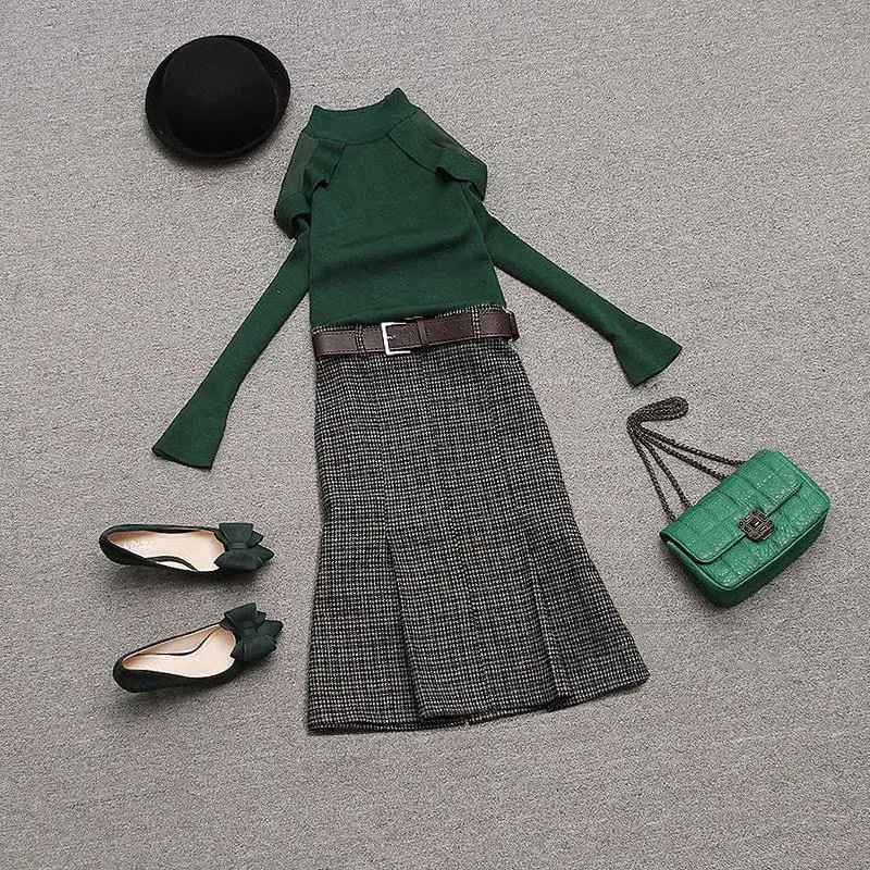 Женский комплект из 2 предметов: трикотажный топ с длинными рукавами и круглым