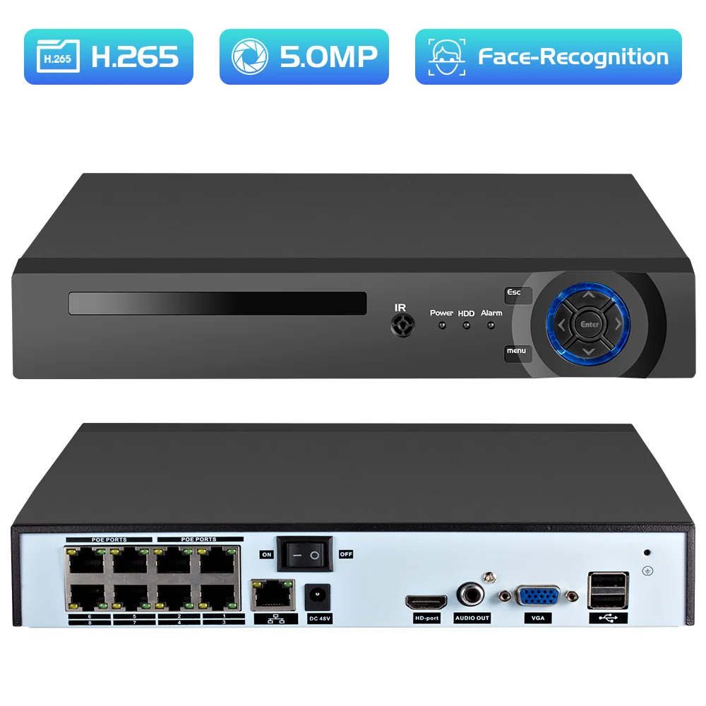 Камера видеонаблюдения H.265 NVR сетевая камера безопасности 8 каналов 4 МП/5 МП 1080P POE