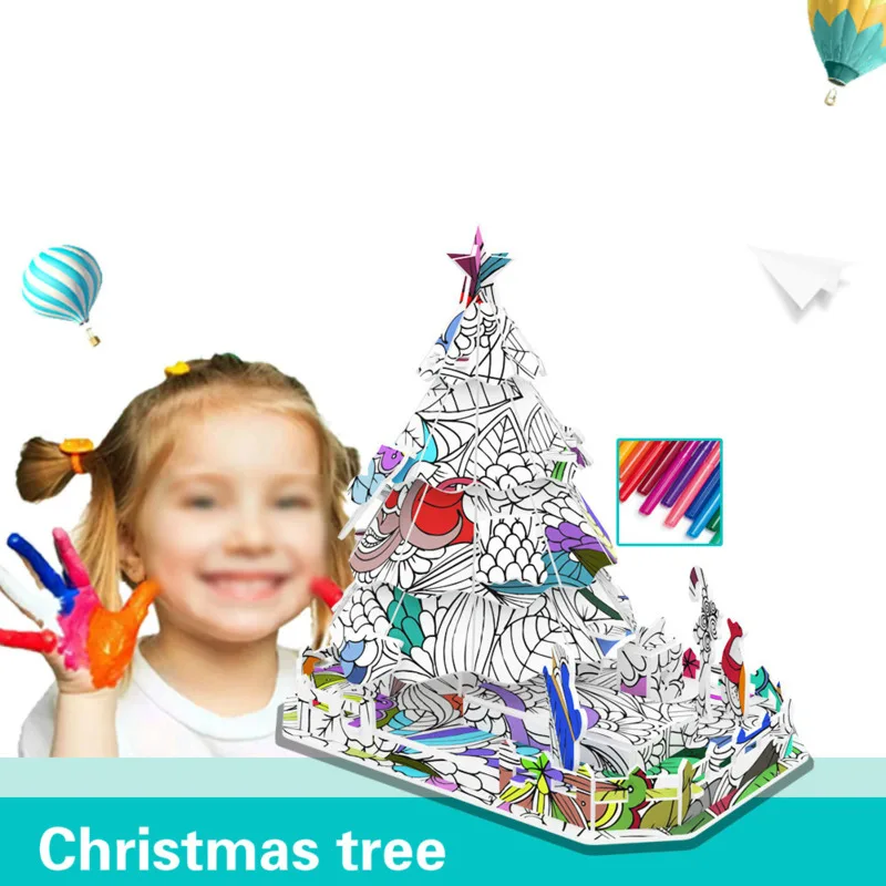 

Новый Пазл Монтессори «сделай сам» в сборе, цветной граффити, детский бумажный пазл, строительная модель, 3D трехмерная головоломка, игрушка ...