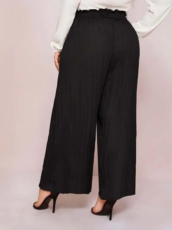 Plus Size Wide Leg Pleated Pants Women Casual Elastic Ruffled Waist 2020 New Fashion Black Loose Long Summer Trousers | Женская одежда
