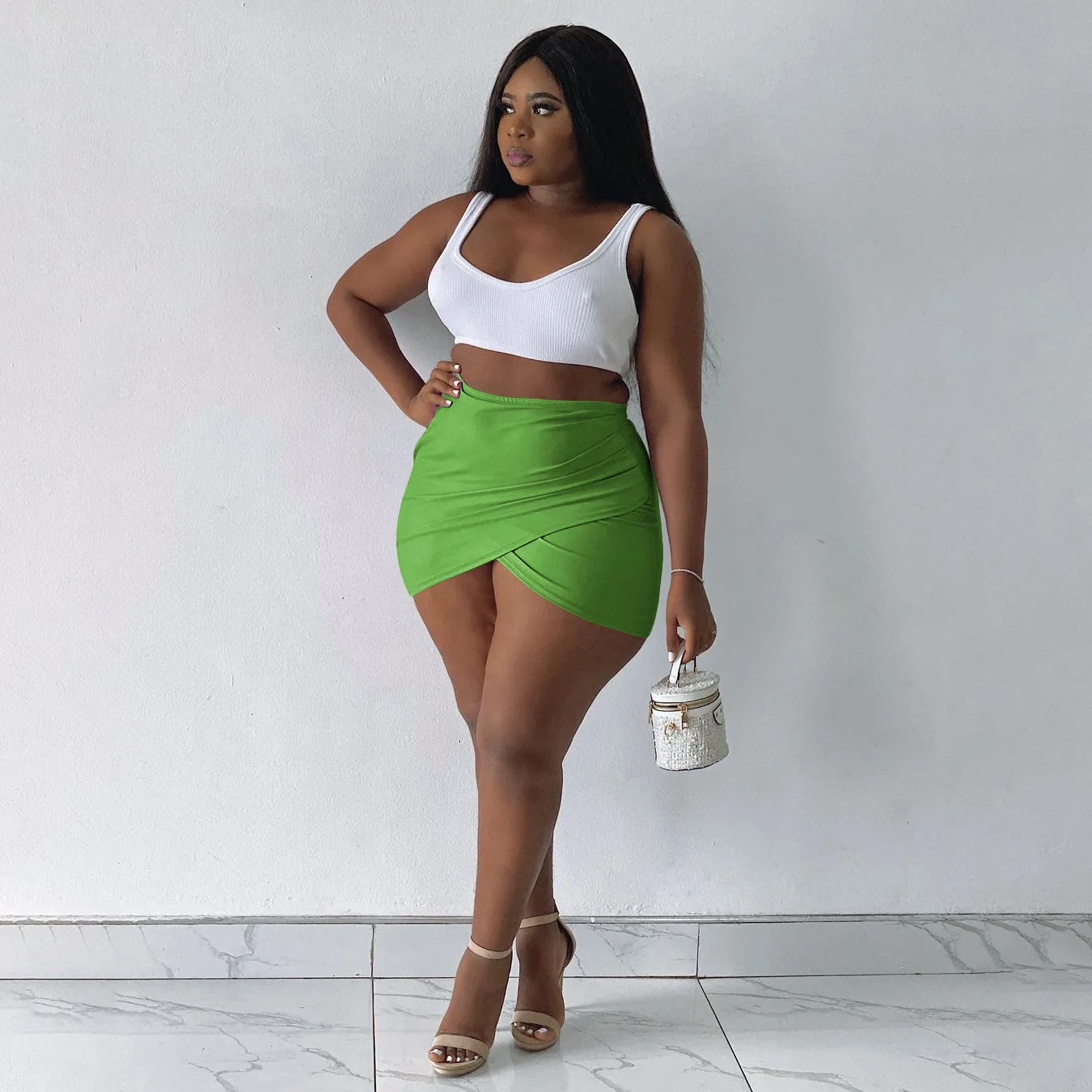 

Skirt For Woman Middle Waist Pleated Summer Mini Sexy Fashion New Arrivals Office Lady Solid Color Wrinkle