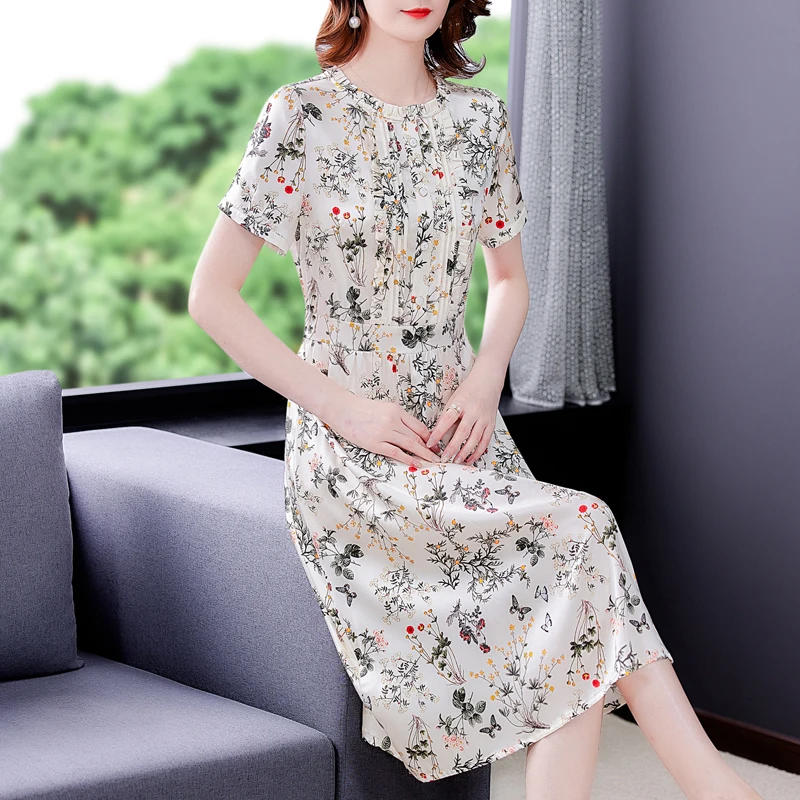 

COIGARSAM 4XL Plus Size Floral Print Women dress New Summer High Waist Dresses White 7240
