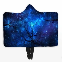 3d starry night hoodie blanket forest tree coral fleece hooded blanket for sofa bed weighted blankets throw blankets for adults