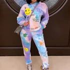 Толстовки hirigin, женский спортивный костюм из 2 предметов, зимняя одежда со смайликом, Топ с длинным рукавом и спортивные штаны, одежда для отдыха