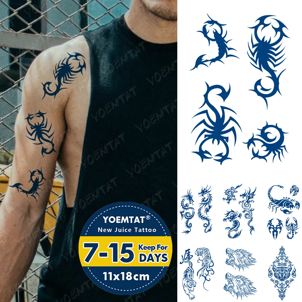 

Juice Ink Lasting Waterproof Temporary Tattoo Sticker Scorpion Dragon Wolf Tiger Totem Flash Tattoos Woman Body Art Fake Tatto