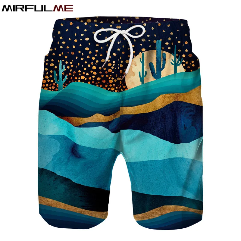 Summer Man's Beach Shorts Sport Pants Desert Moon 3D Print Trunks Men Loose Vacation Surfing Male Gym Surf Board Swimwear | Спорт и