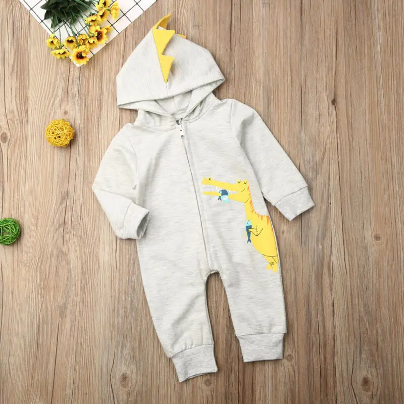 2019 детская одежда для весны и осени комбинезон с капюшоном объемным динозавром