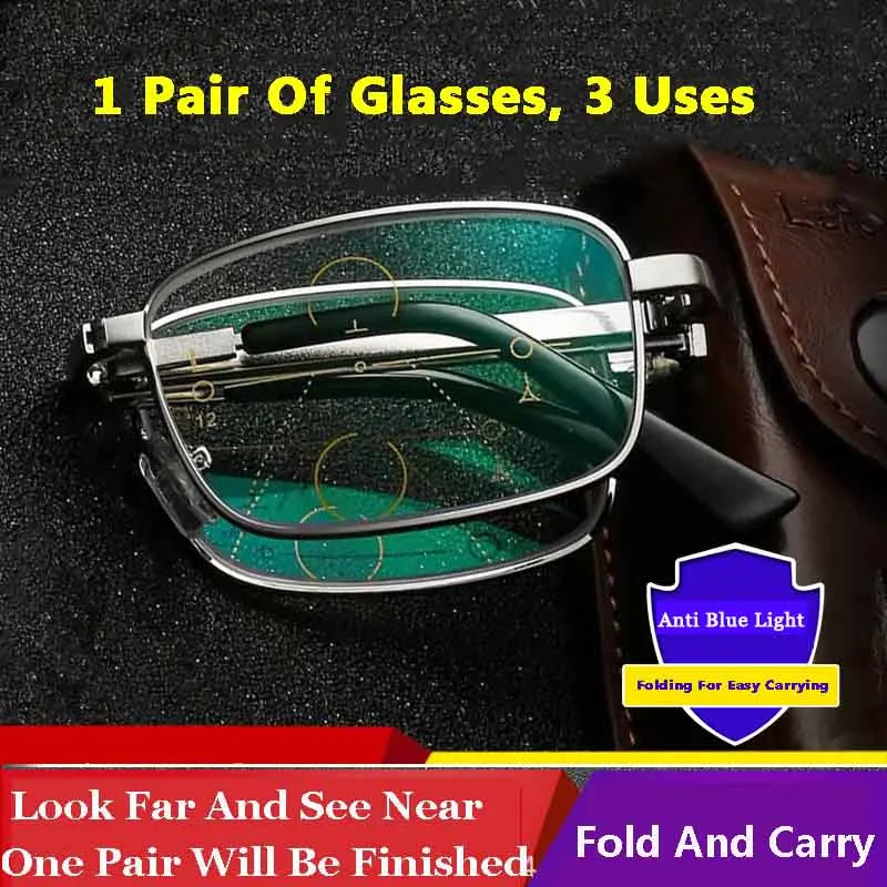 

2020 прогрессивные многофокальные складные очки для чтения для мужчин и женщин, очки для дальнозоркости с защитой от синего излучения и дальн...