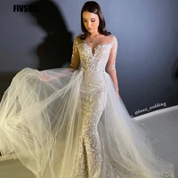 2021 long boho mermaid wedding dress detachable train appliques cap sleeves bride dresses princess floor length wedding gowns