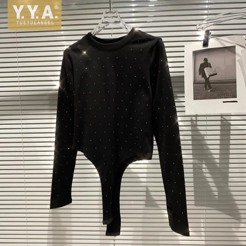 

Женские пуловеры с длинным рукавом, эластичная футболка с круглым вырезом, блестящая уличная одежда со стразами, Новые повседневные футбол...