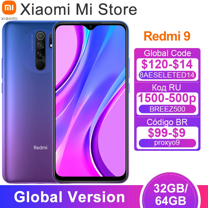 Смартфон Xiaomi Redmi 9 32 ГБ/64 Гб ПЗУ MTK Helio G80 камера 13 МП + 8 Мп дисплей 6 53 дюйма FHD