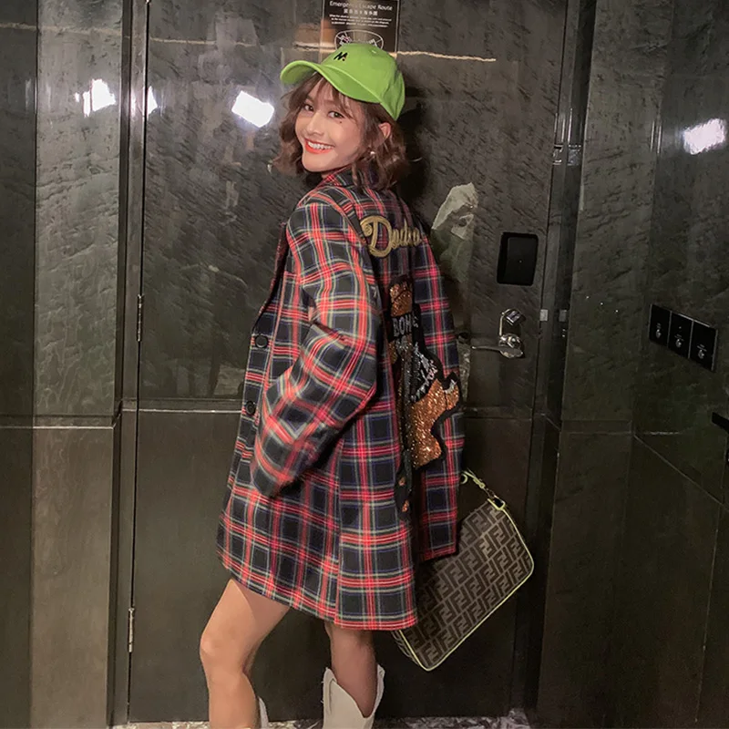 Модные куртки с блестками для осени 2020 женские блейзеры в клетку|Женские пиджаки|