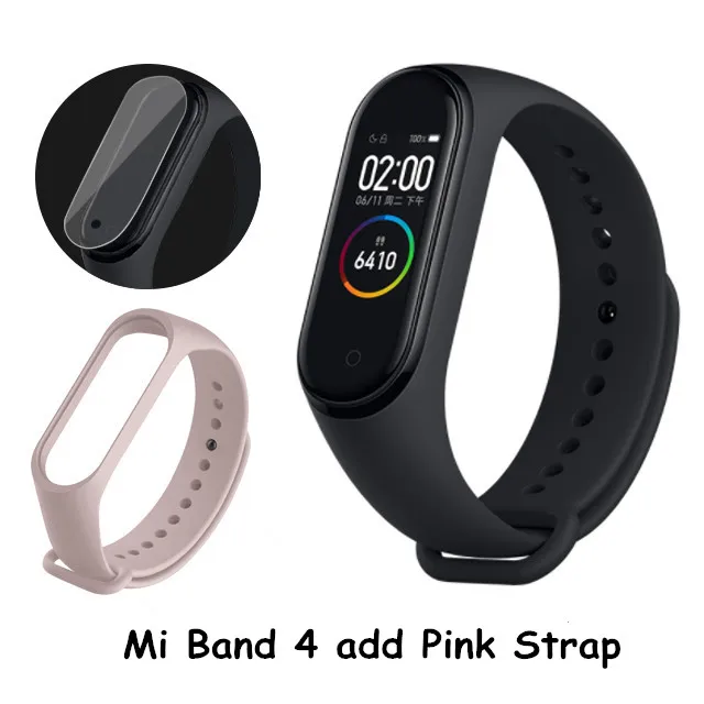 Add Pink Strap In Stock Xiaomi Mi Band 4 Smart Wristband Fitness Heart Rate Bracelet Music AI bracelet Bluetooth 5.0 AMOLED Color Touch Screen - Цвет: Add Pink Strap