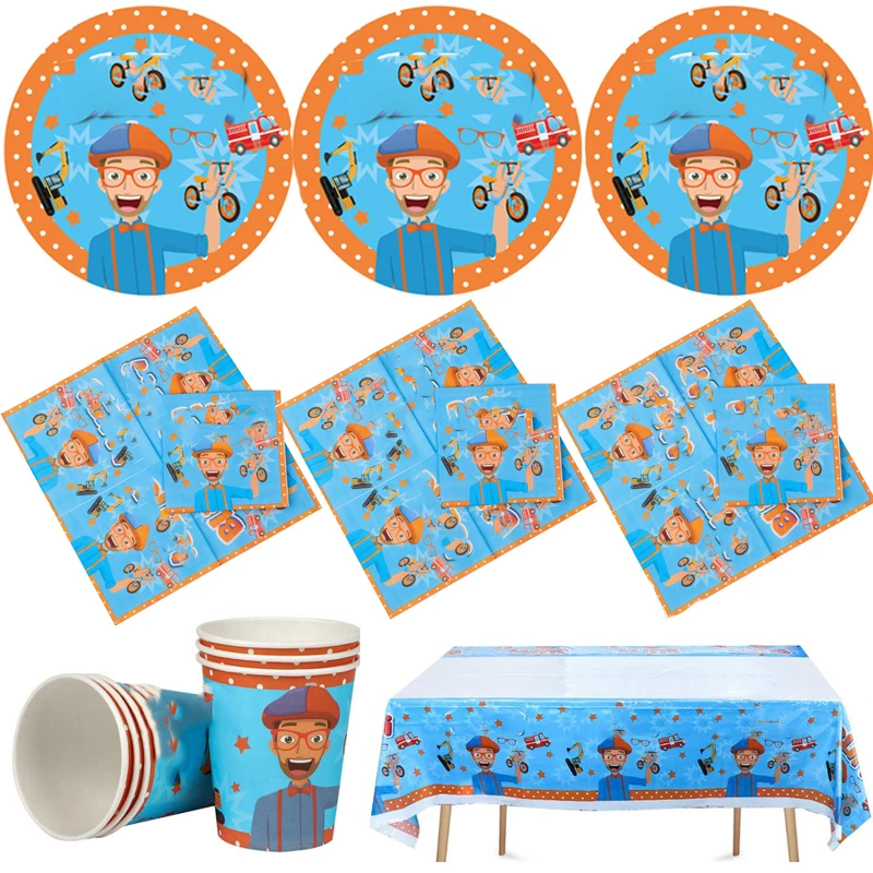 

Cute Cartoon Tablecloth Napkins Happy Birthday Party Towels Plates Cups Baby Shower Decorations Dishes Table Cover 61pcs/lot