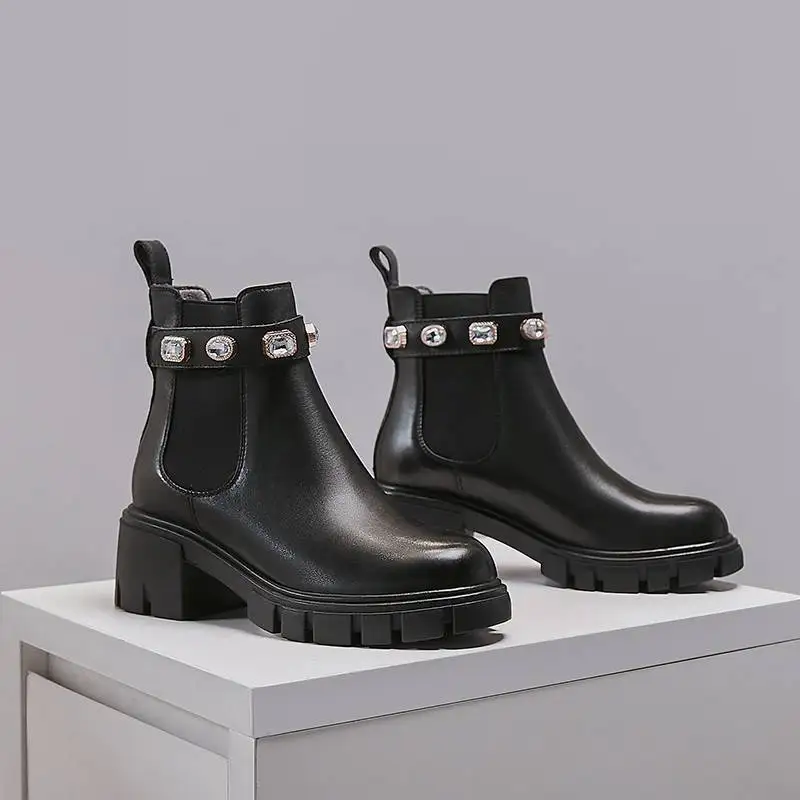 Женские однотонные Теплые ботильоны Krazing Pot Зимние из натуральной кожи с