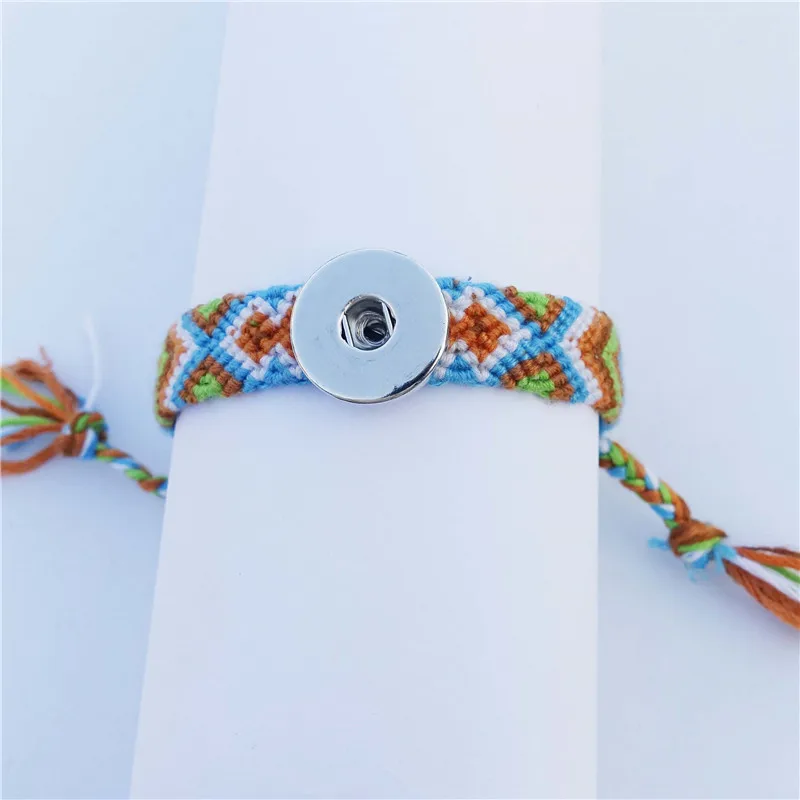 

18mm Snap Button Bracelet Friendship Knitted Cotton Ropes Wristband Women Girls Jewelry