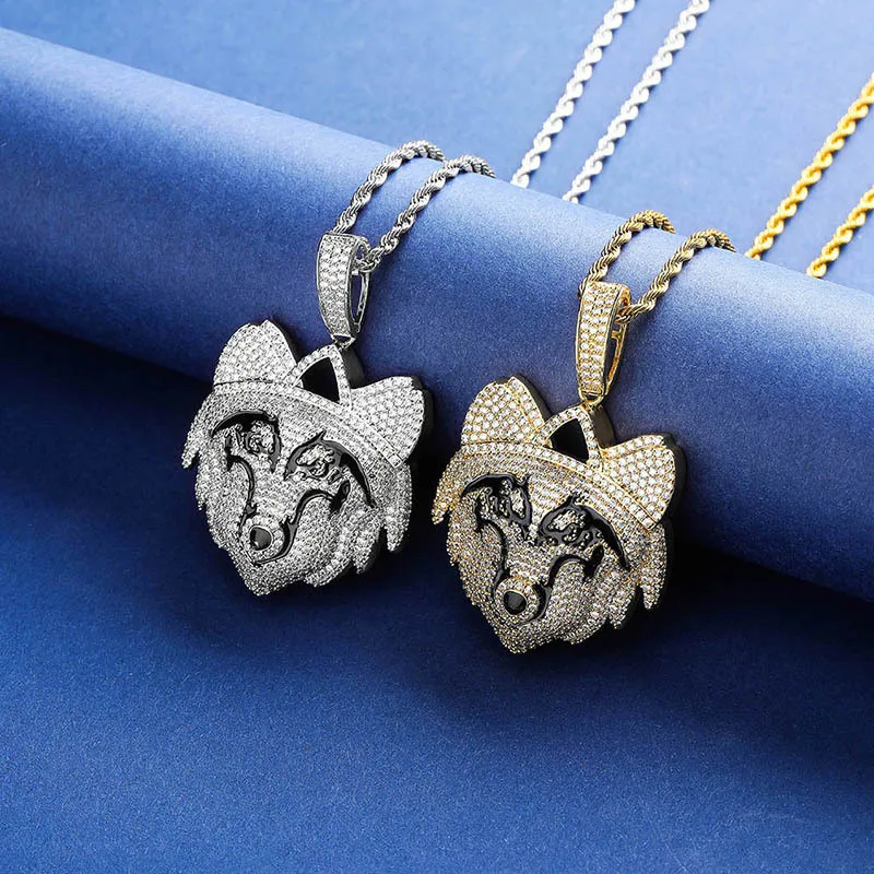 

Цепочка с подвеской в виде головы волка, с фианитами, 2 цвета