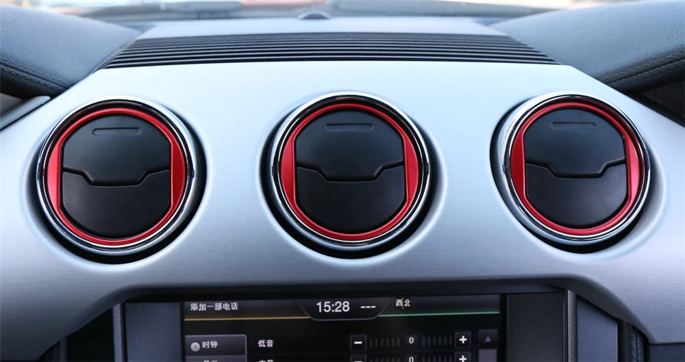 

ALU Car Decoration Dashboard Central Air Vent Outlet Decoration Ring Trim for Ford Mustang 2015+ Decals Colorful Car Stickers