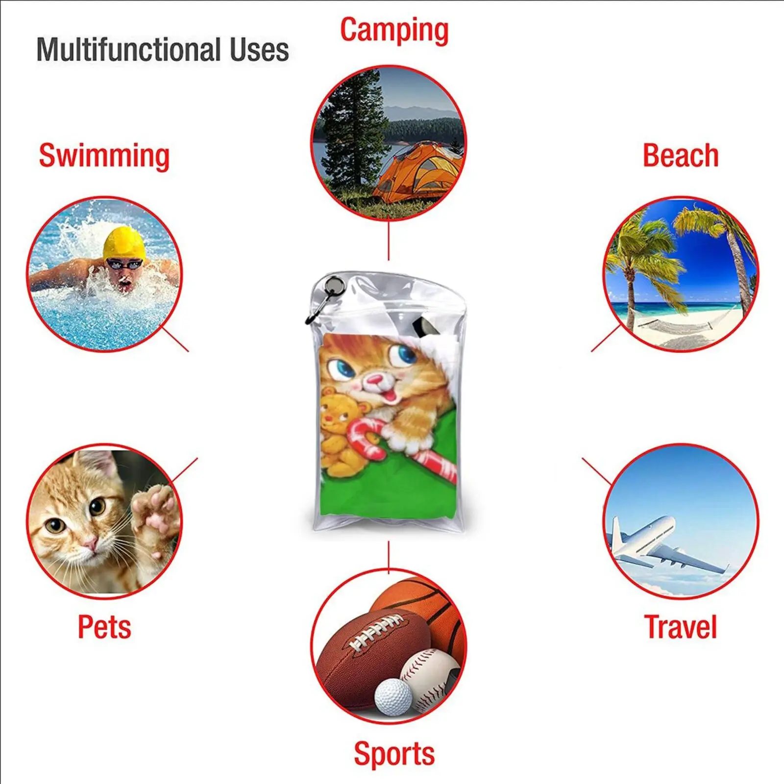 Милая Рождественская кошка быстросохнущее полотенце для спортзала ванны