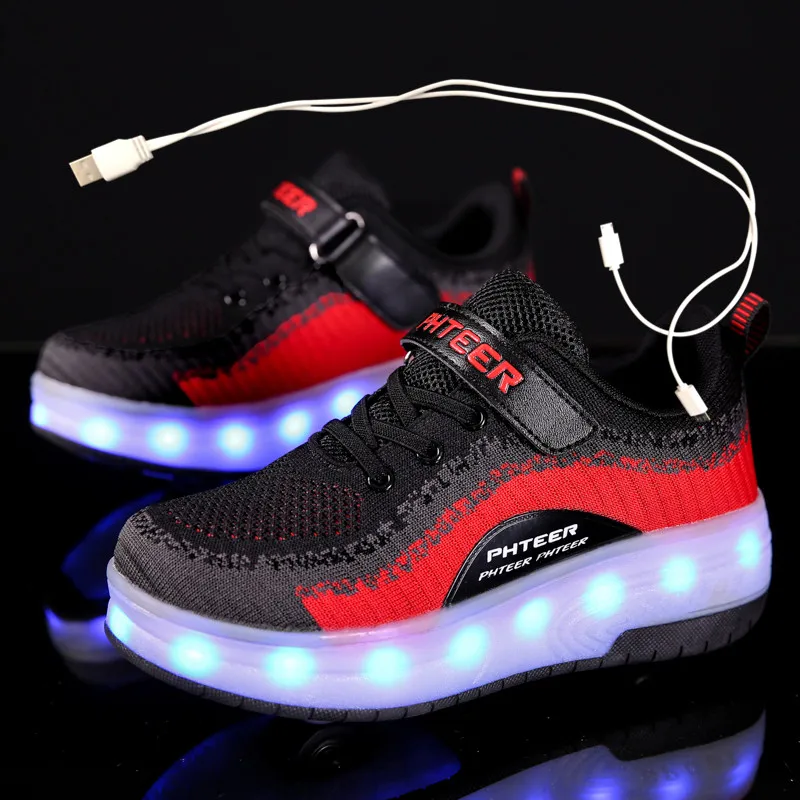 

Blue Pink Black USB Charging Fashion Girls Boys LED Light Roller Skate Shoes For Children Kids Sneakers With Wheels Two wheels