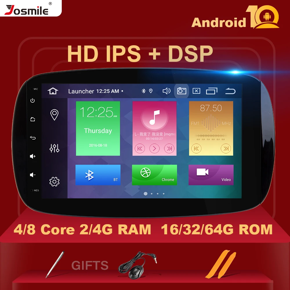 Автомагнитола 1 din на Android 10 4 Гб ОЗУ 64 ПЗУ мультимедийный плеер для Mercedes Smart Fortwo 2015