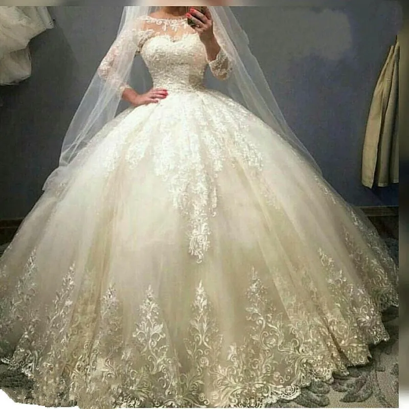 

Размера плюс, роскошное платье принцессы, кружевное платье с длинными рукавами торжественное платье 2020 бальное платье, свадебные платья ...