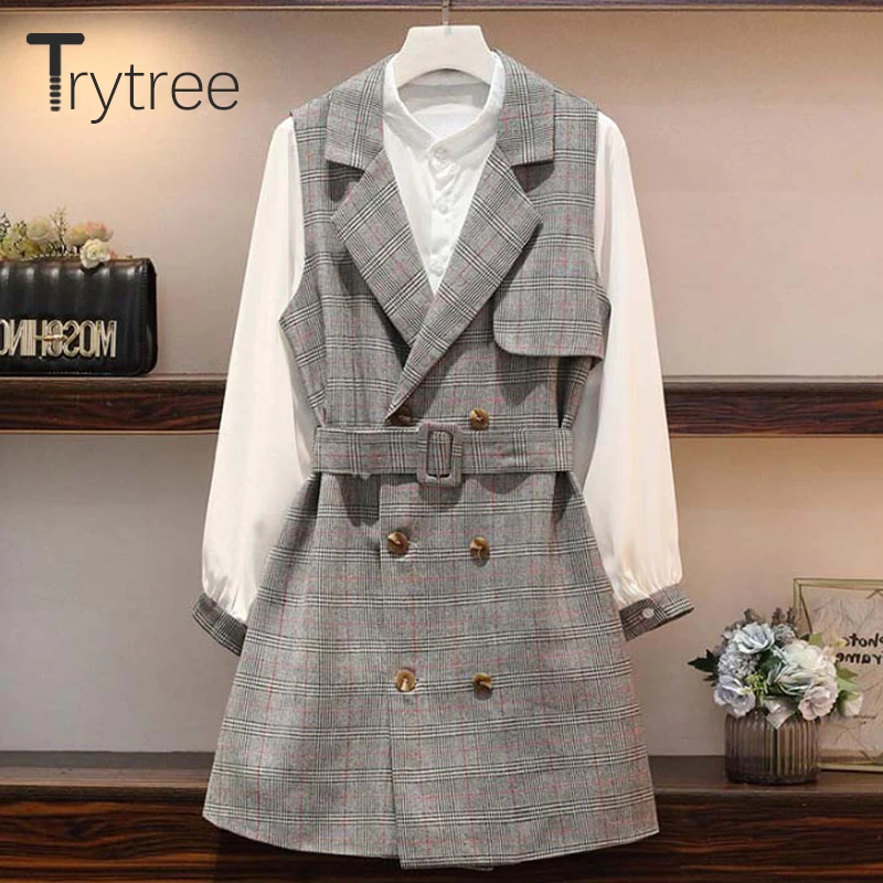 Trytree 2019 Осенний Женский комплект из двух предметов повседневный двубортный