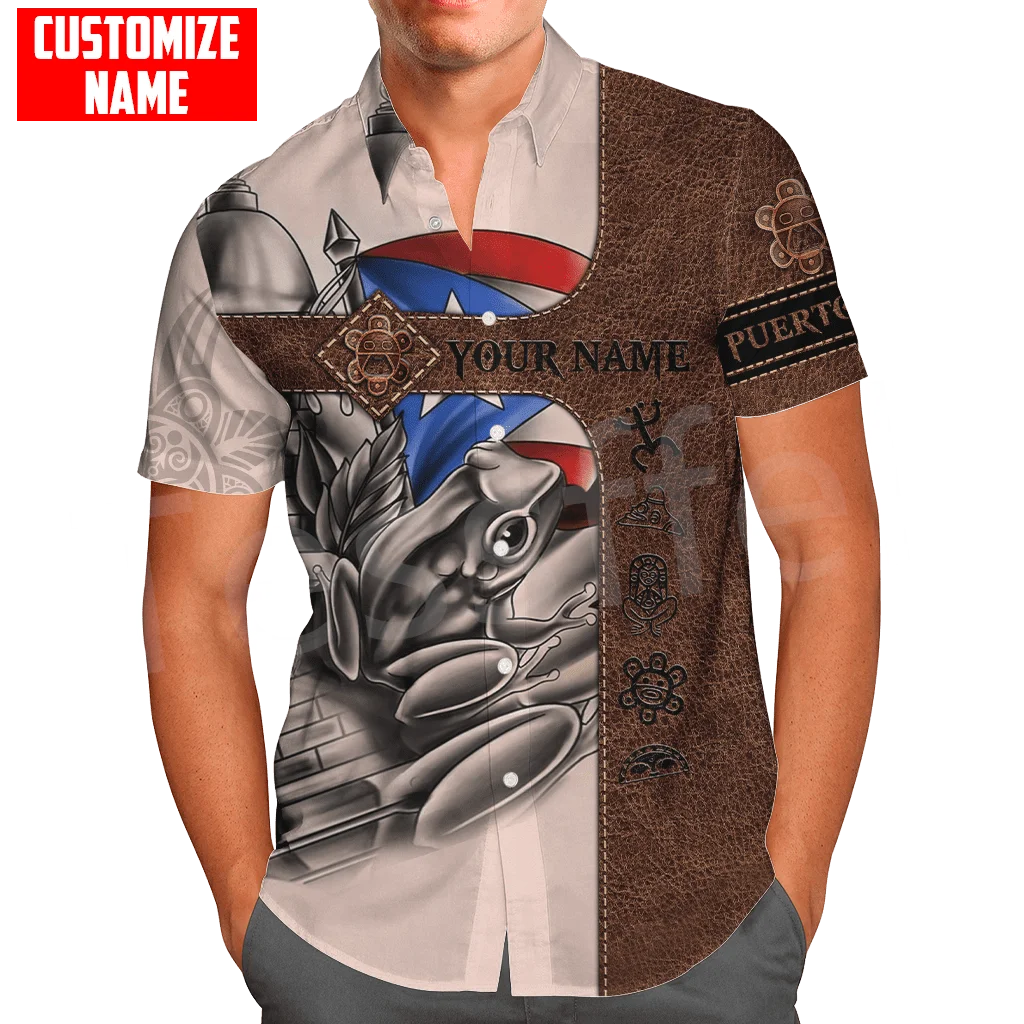 Tessffel Caribbean Sea Flag Puerto Rico Taino Tattoo Hawaiian Beach Shirts NewFashion 3DPrint Summer Funny Collar Short Sleeve 3