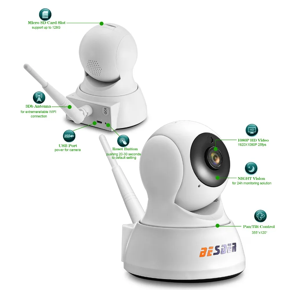 

BESDER ONVF IP Camera 720P Wireless Video Surveillance Pan Tilt Two Way Audio Indoor Security Camera IP Wi-fi Baby Monitor P2P